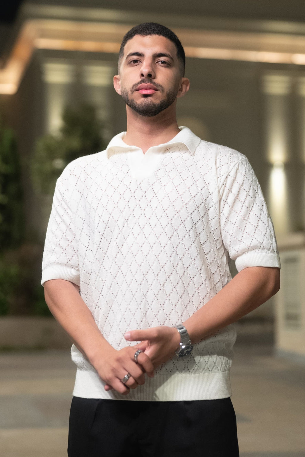 Diamond knitted polo