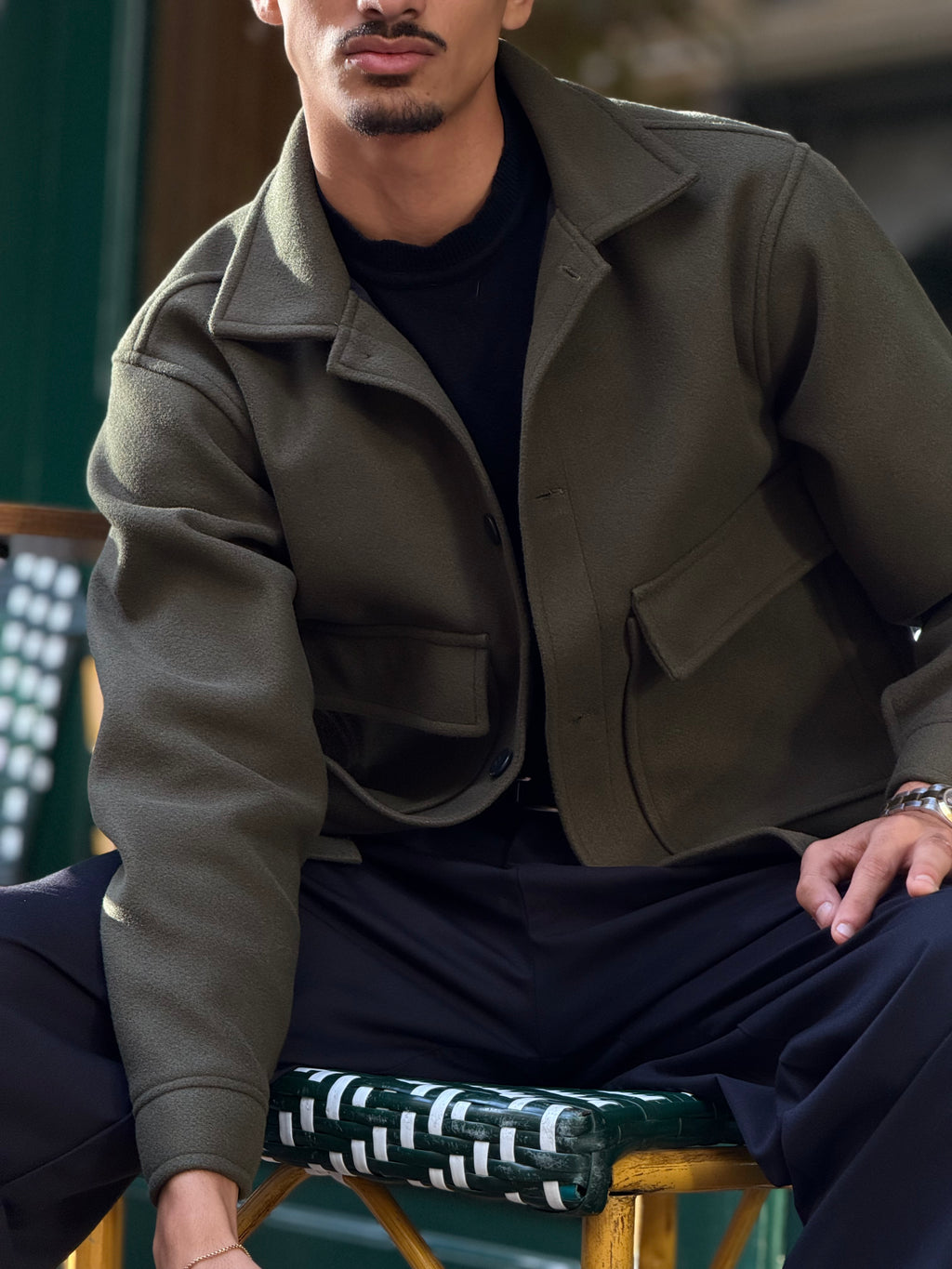 Olive Green Buttoned Wool Jackets