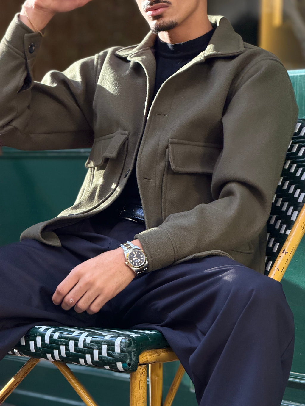 Olive Green Buttoned Wool Jackets