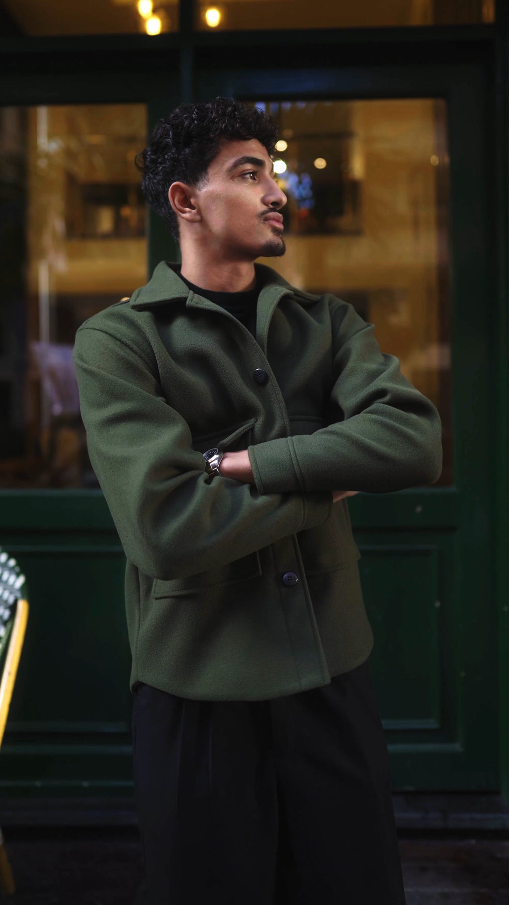 Dark Olive Buttoned Wool Jackets