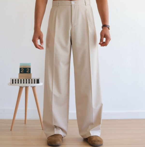 Light Beige Pleated Pants