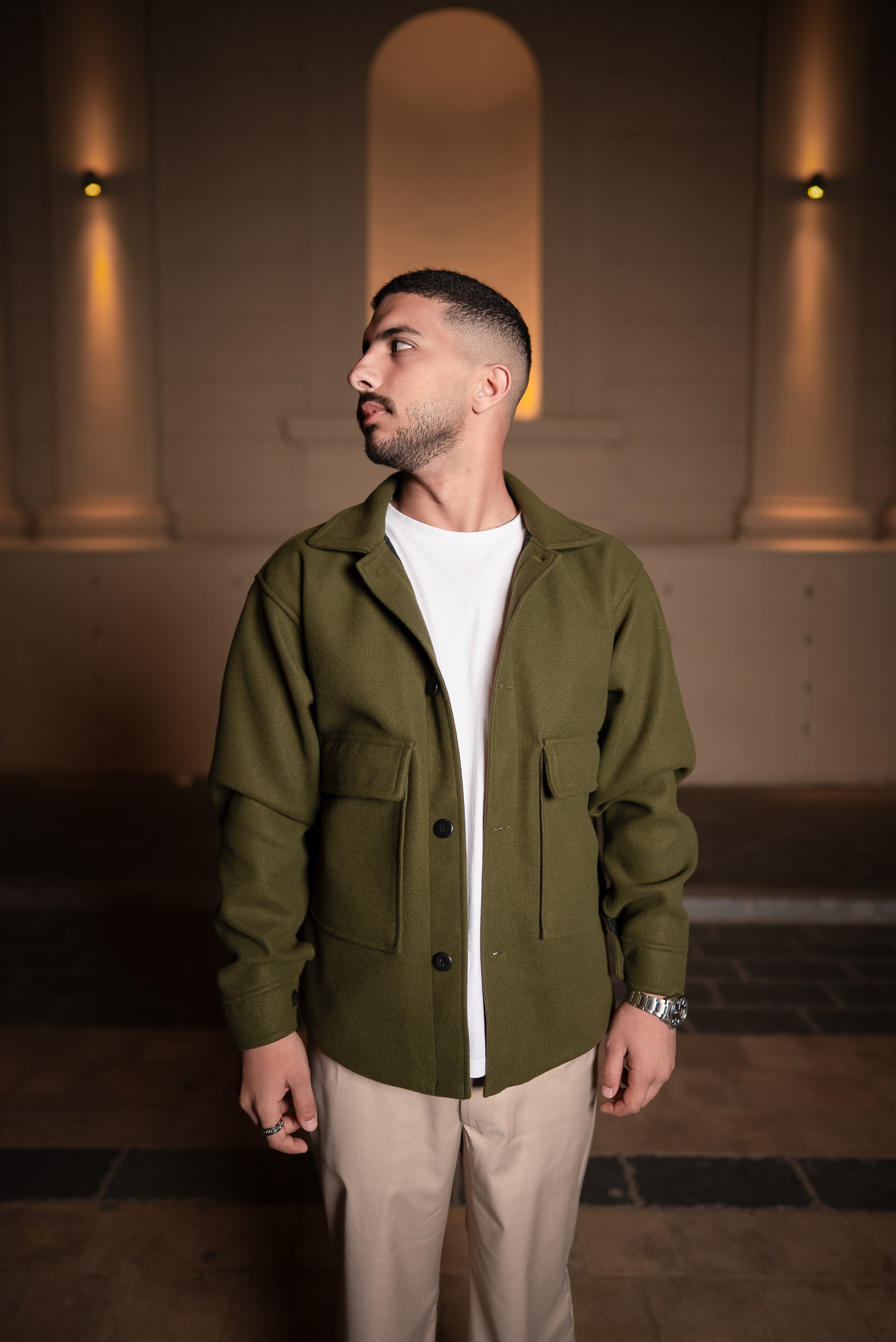 Olive Green Buttoned Wool Jackets